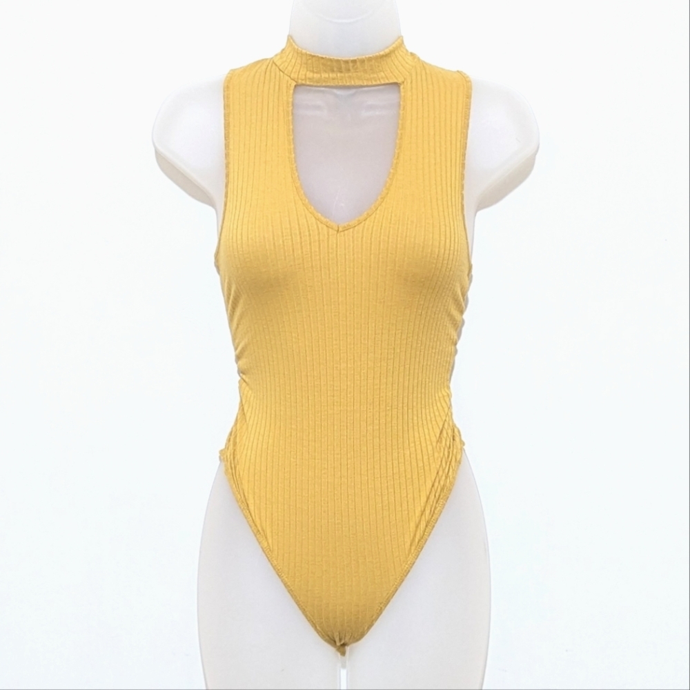 Timing | Bodysuit | Ribbed | VNeck | High Neck  | Mustard Yellow | Boho | Chic